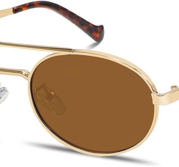 Retro Oval 90s Metal Sunglasses for Women,  Trendy Chic Narrow Gold Sun Glasses Fashion Sunnies