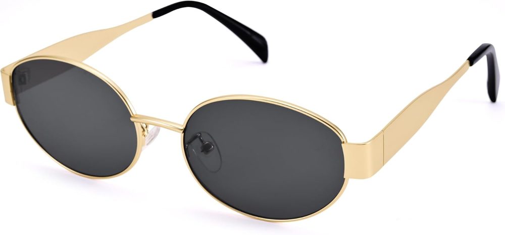 Retro Oval Sunglasses for Women Men - Trendy Gold Sun Glasses - Fashion Metal Frame Shades