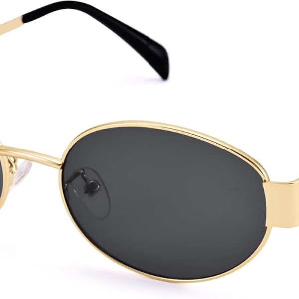 Retro Oval Sunglasses for Women Men - Trendy Gold Sun Glasses - Fashion Metal Frame Shades