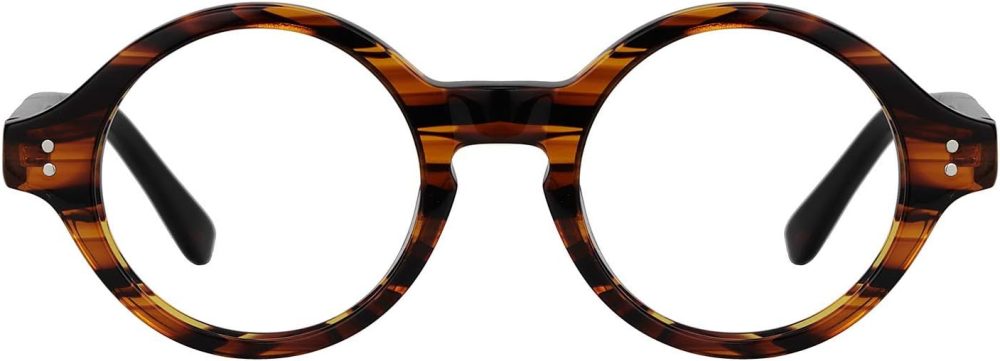 Unisex Retro Acetate Round Eyeglasses Frame with Clear Lens