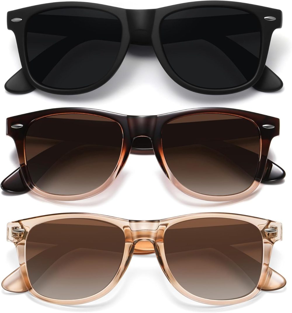 Polarized Sunglasses for Women Men Classic Retro Trendy Driving Sun Glasses UV400 Protection (3 Pack)