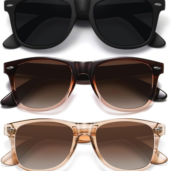 Polarized Sunglasses for Women Men Classic Retro Trendy Driving Sun Glasses UV400 Protection (3 Pack)